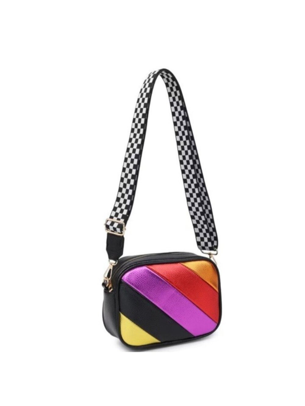 Metallic Striped Rectangle Crossbody Bag Gold Copper Purple Black Red NWT
